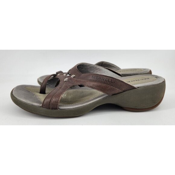Merrell Women's Size 9 Brown Leather Sundial Spin Bracken Wedge Sandals Outdoors - Picture 7 of 12